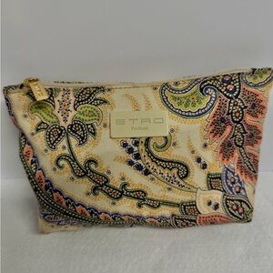 Etro Cream Paisley Canvas Cosmetic Pouch with zip closure